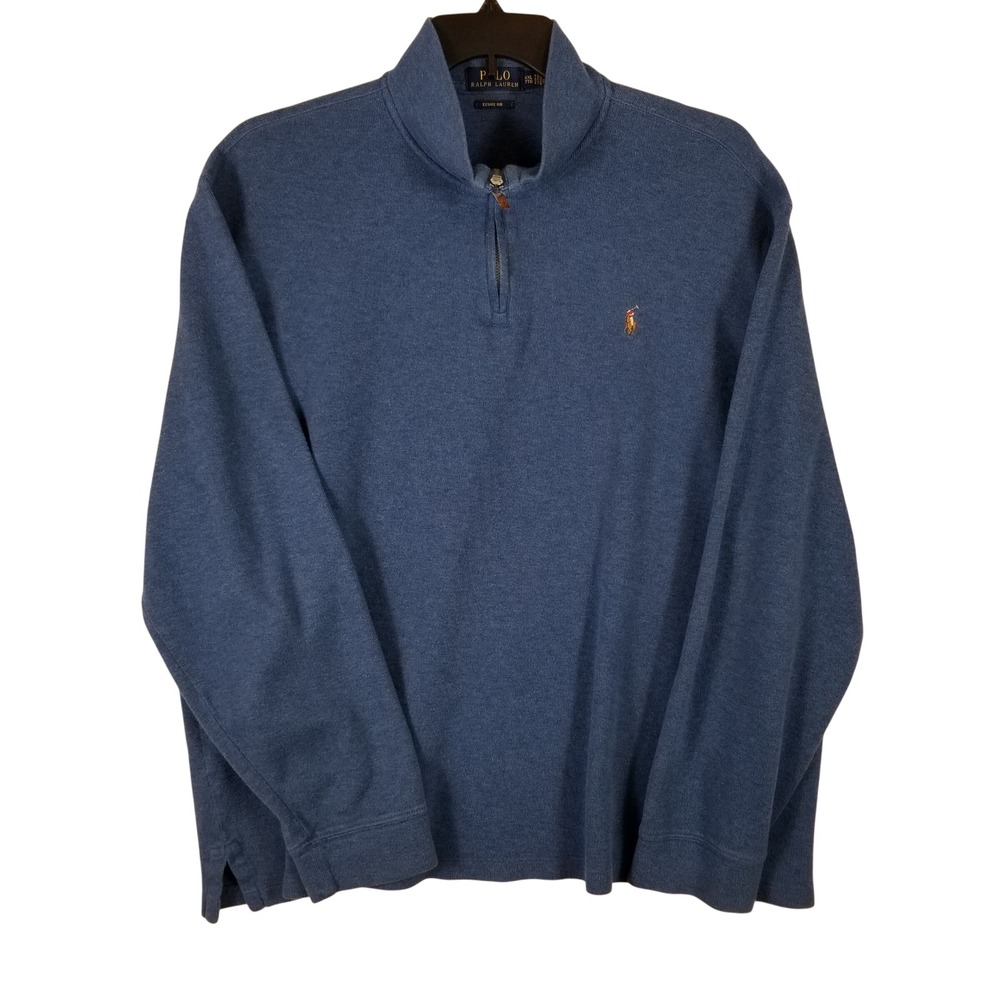 Polo‎ Ralph Lauren Estate Rib Quarter Zip Pullover Blue XXL Mens Cotton Sweater